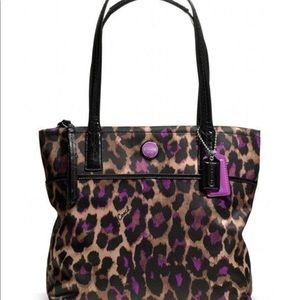Coach purple leopard tote bag